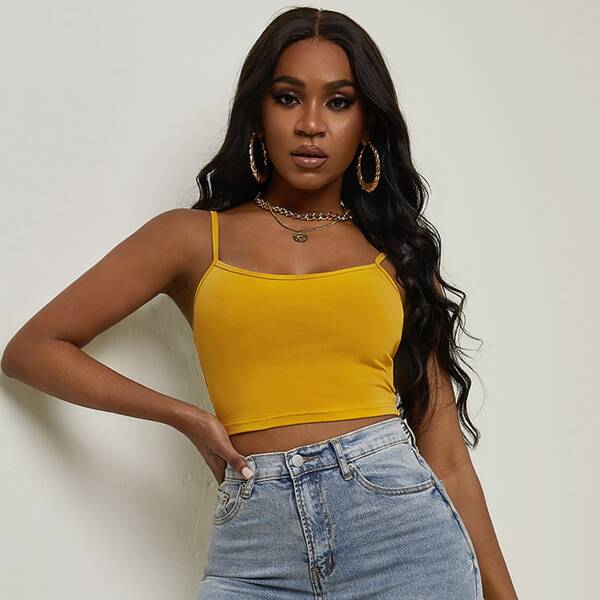 

Solid Crop Cami Top, Mustard yellow
