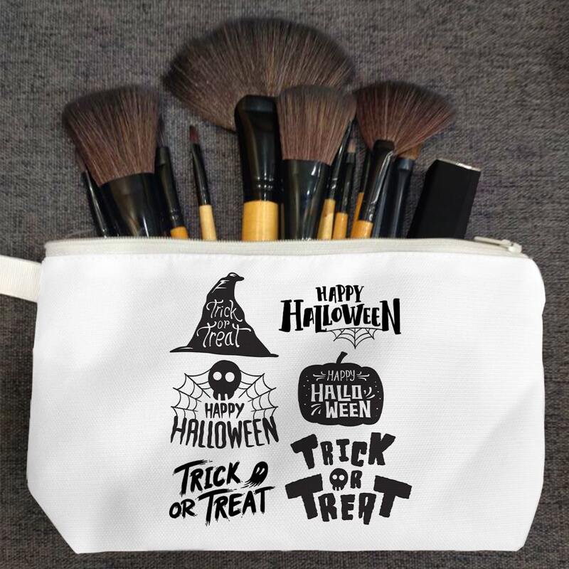 

Halloween Cartoon Graphic Zipper Makeup Bag, Black and white