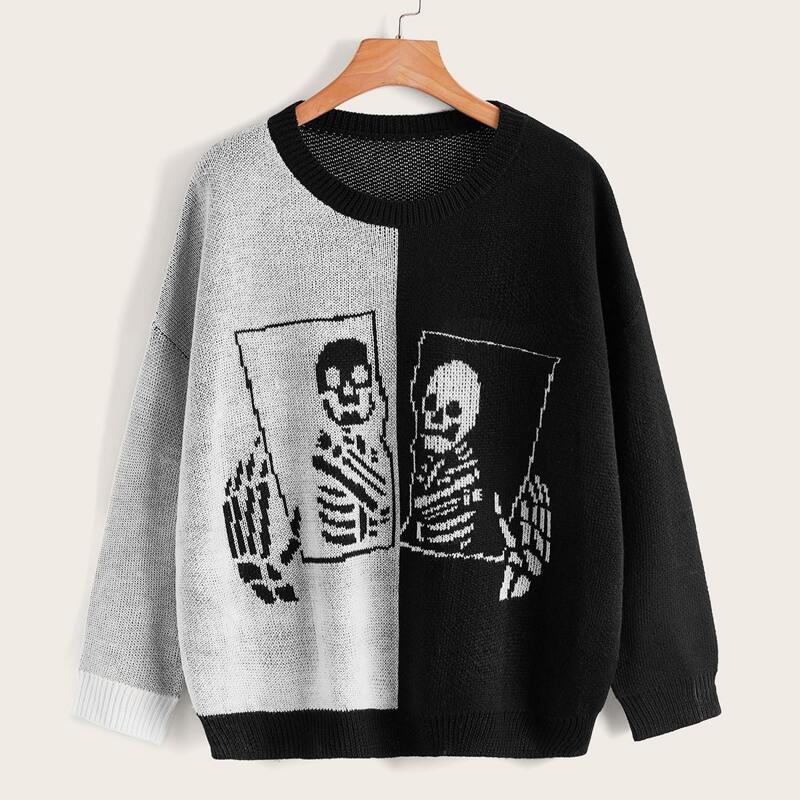

Colorblock Skull Pattern Sweater, Multicolor
