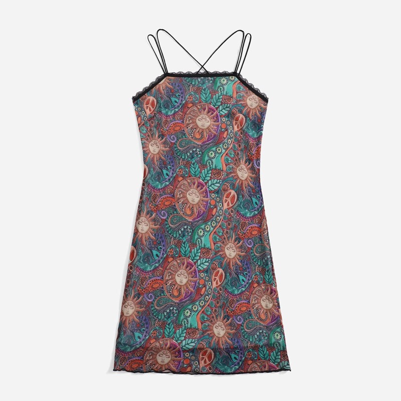 

Sun Graphic Mesh Cami Dress, Multicolor
