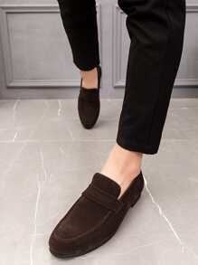 Men Suedette Slip On Penny Loafers - Brown - View 3