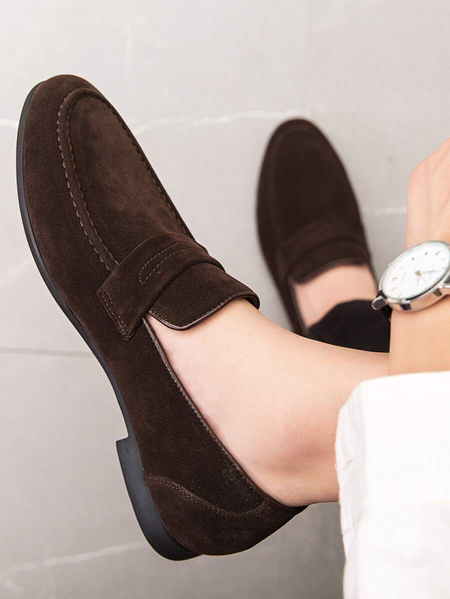 Men Suedette Slip On Penny Loafers - Brown - View 1