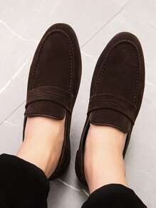 Men Suedette Slip On Penny Loafers - Brown - View 5