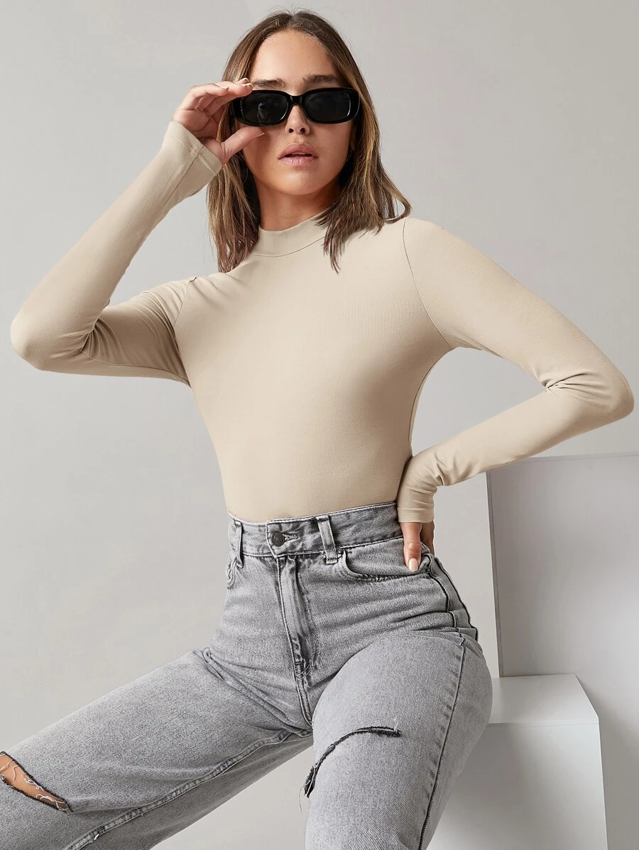 SHEIN BASICS Áo thun màu trơn Giải trí - Màu be - Xem 1