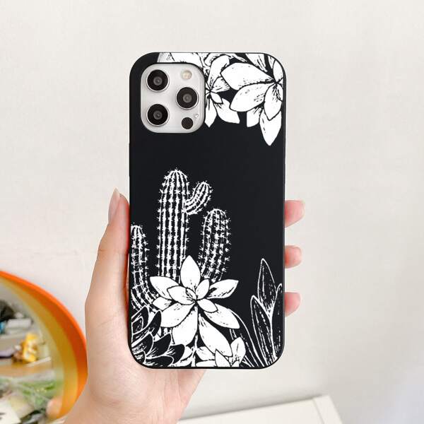 

Cactus Pattern Phone Case, Black and white