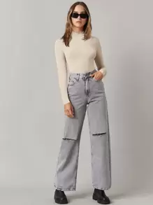 SHEIN BASICS Áo thun màu trơn Giải trí - Màu be - Xem 3