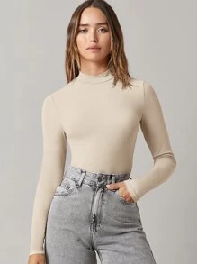 SHEIN BASICS Áo thun màu trơn Giải trí - Màu be - Xem 6