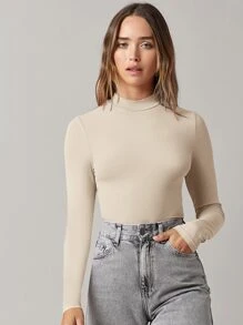 SHEIN BASICS Áo thun màu trơn Giải trí - Màu be - Xem 5