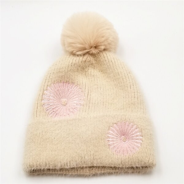 

Pom Pom Decor Knitted Hat, Beige
