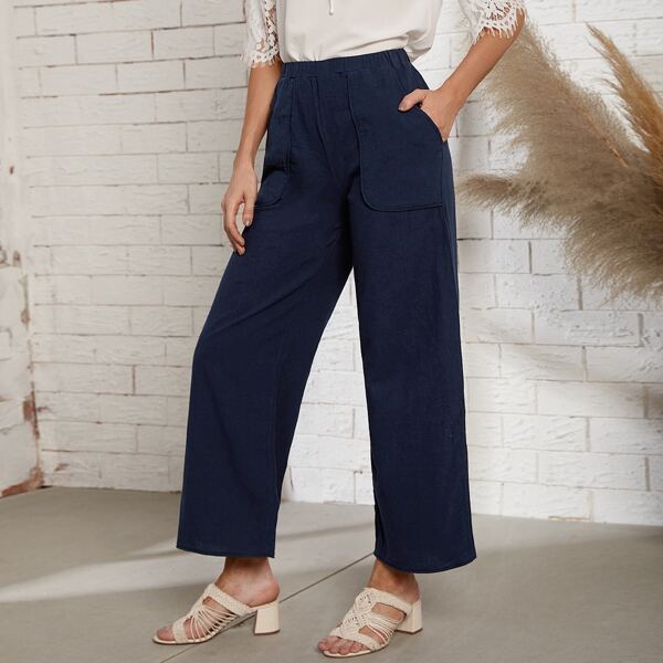 

Solid Pocket Wide Leg Pants, Navy blue