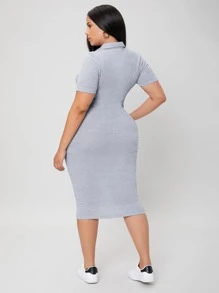 SHEIN BASICS 大碼螺紋針織緊身洋裝 - 灰色 - 查看 2