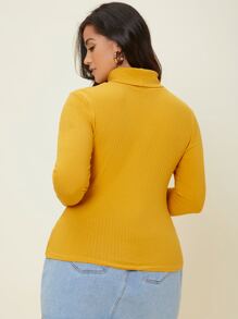 SHEIN BASICS Plus Ribbed Knit Turtleneck Tee - Mustard Yellow - View 2