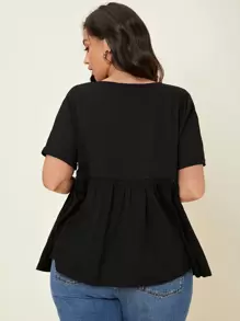 SHEIN BASICS Plus Spetsinslag Enfärgat Peplum T-Skjortor - Svart - Visa 2
