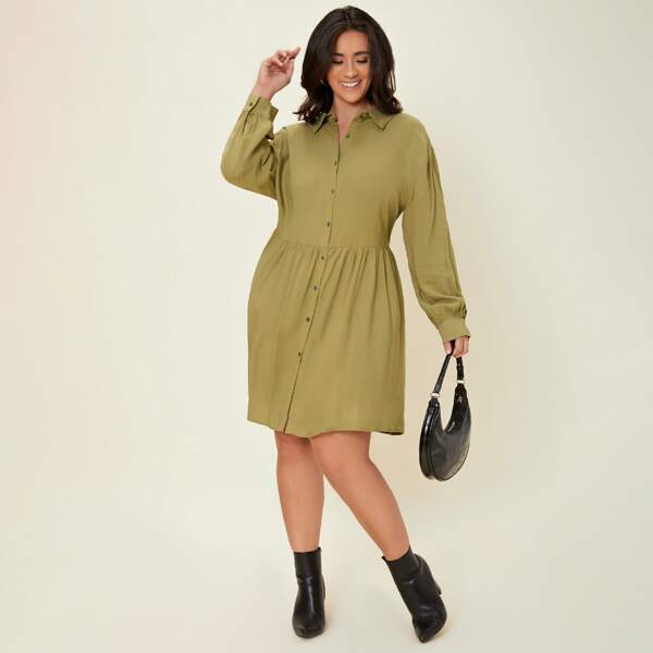 

Plus Drop Shoulder Shirt Dress, Army green