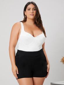 SHEIN 大碼素色雞心領口連身背心 - 白色 - 查看 5