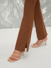 SHEIN BAE 開衩下擺傘狀腿褲子 - 棕色 - 查看 5