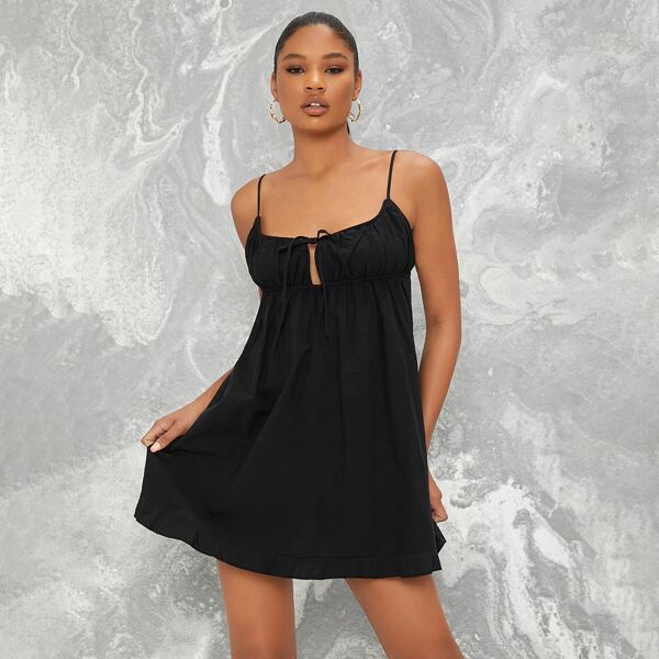 

Solid Ruched Bust Cami Dress, Black