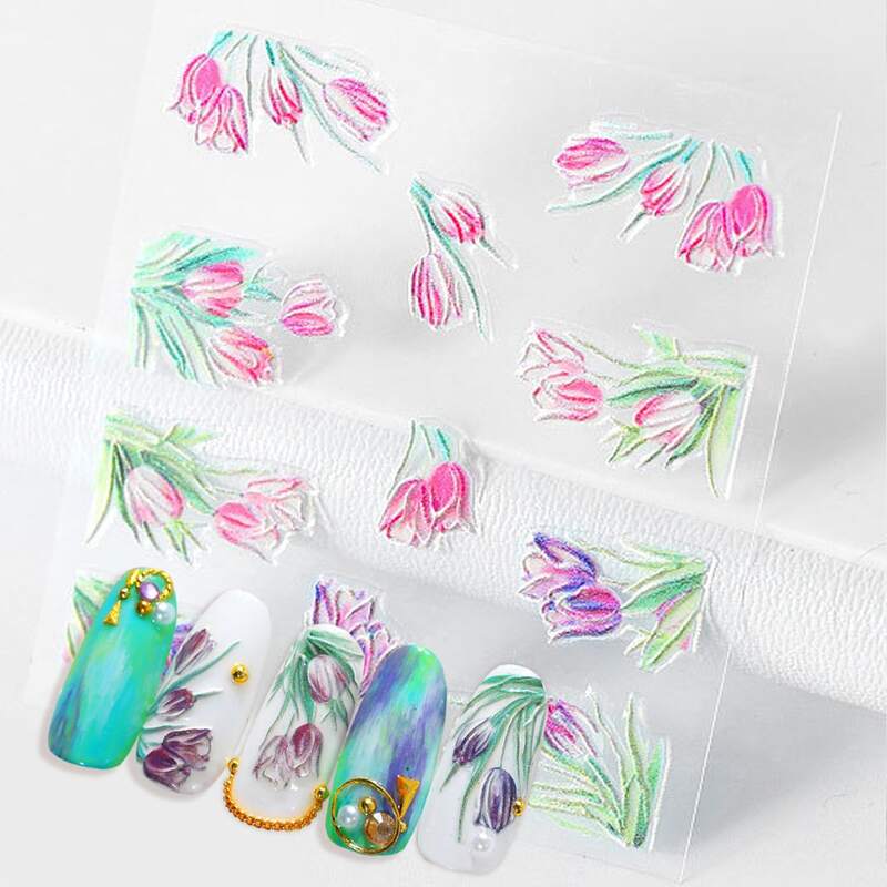 

1sheet Floral Pattern Nail Art Sticker, Hot pink