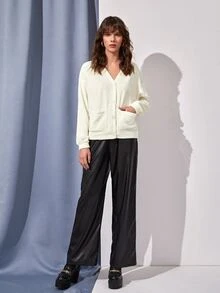 SHEIN LUNE Dual Pocket Drop Shoulder Flannel Jacket - White - View 3