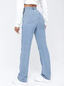 SHEIN Jeans con estampado de mariposa de talle alto - Lavado ligero - Ver 2