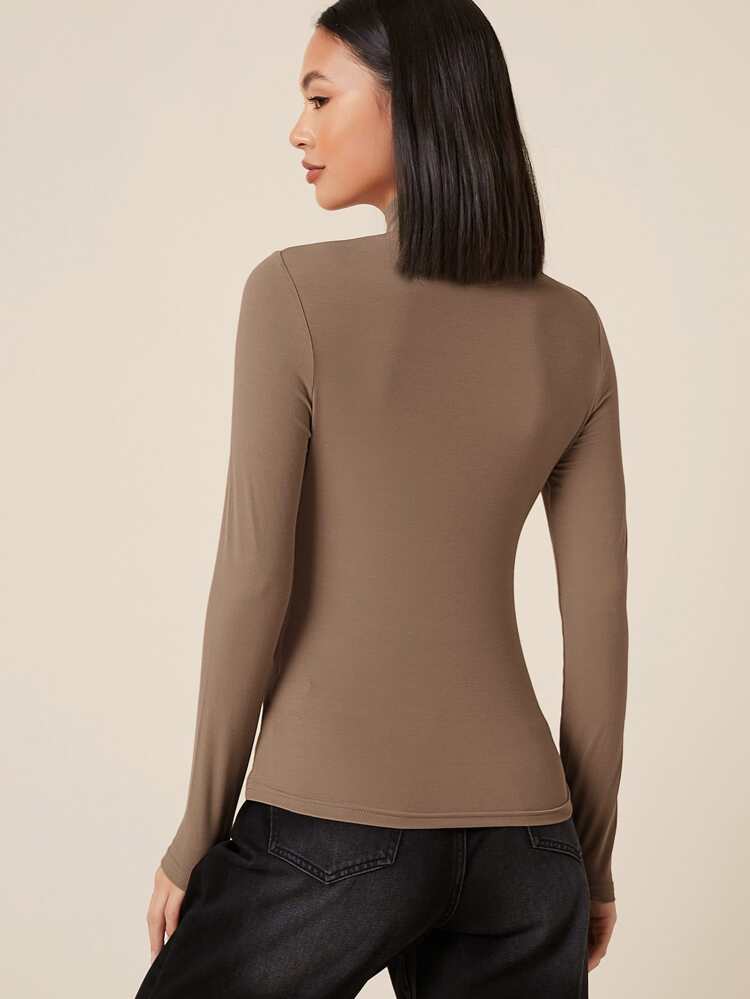 High Neck Solid Fitted Tee