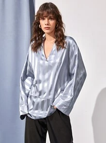 SHEIN BAE Women Blouses Striped Casual - Light Grey - View 1