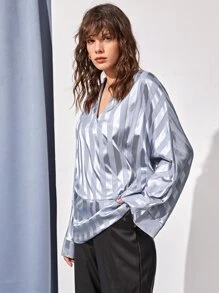 SHEIN BAE Women Blouses Striped Casual - Light Grey - View 4