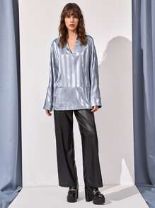 SHEIN BAE Women Blouses Striped Casual - Light Grey - View 5