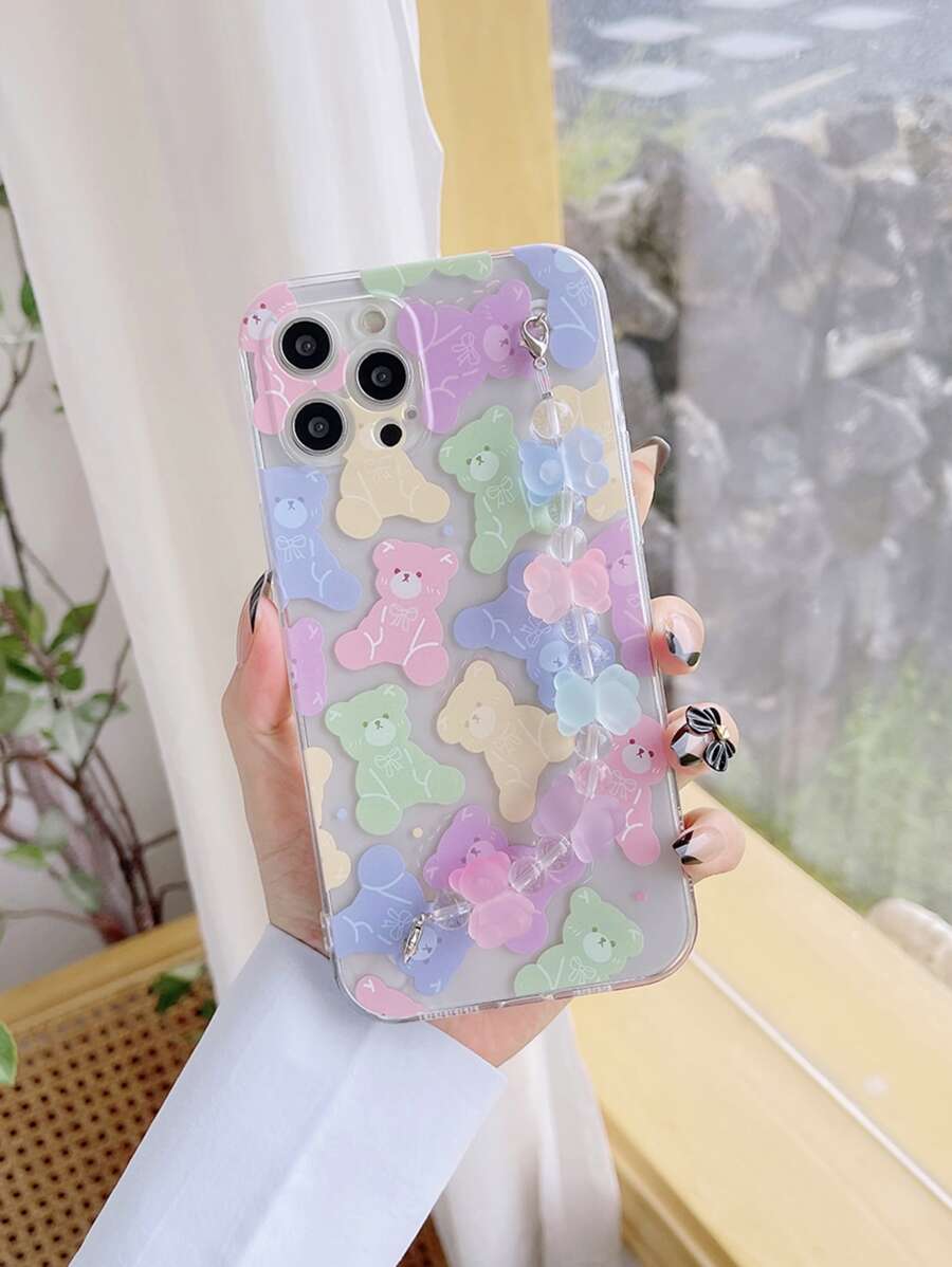Hộp đựng điện thoại di động gấu màu hoạt hình với dây chuyền trang trí gấu - Nhiều màu - Xem 1