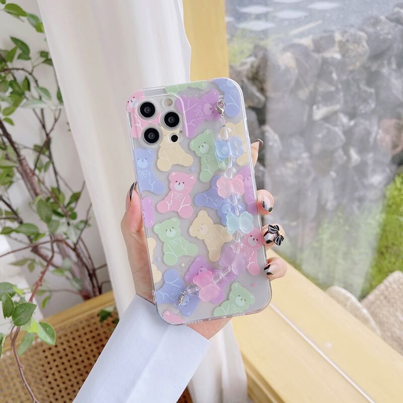 

Colorful Cartoon Bear Phone Case With Bear Decor Chain, Multicolor