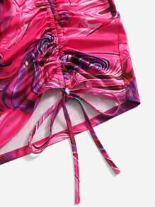 SHEIN ICON Conjunto top con estampado de mármol de un hombro con falda con cordón lateral - Multicolor - Ver 5