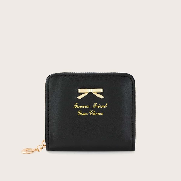 

Letter Graphic Bow Decor Small Wallet, Black