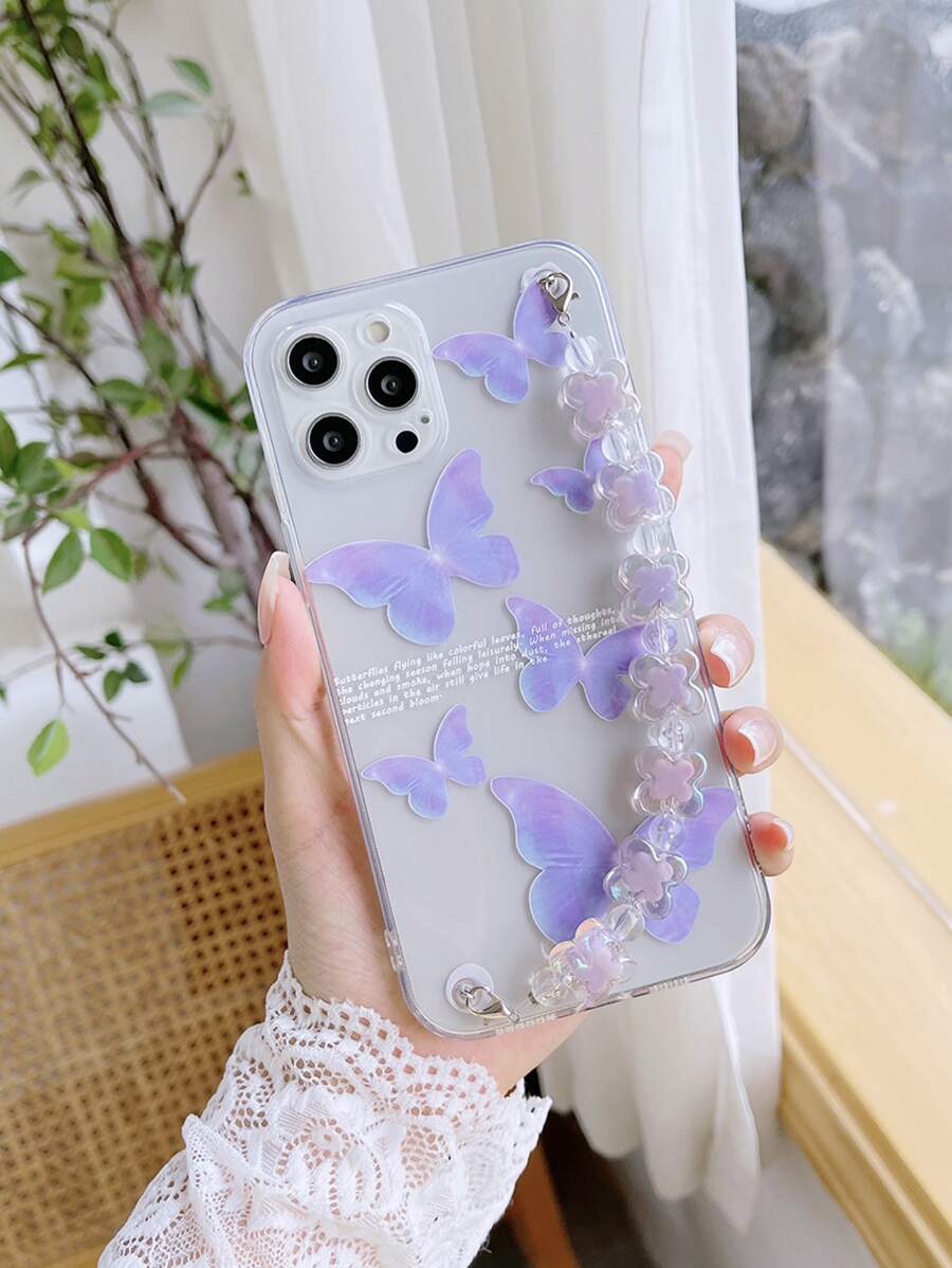 蝴蝶圖案帶手繩手機外殼 - 彩色 - 查看 1