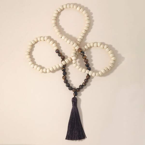 

Tassel Pendant Beaded Necklace, Brown