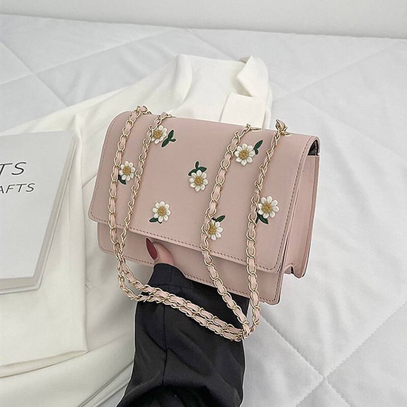 

Flower Embroidery Decor Flap Shoulder Bag, Pink