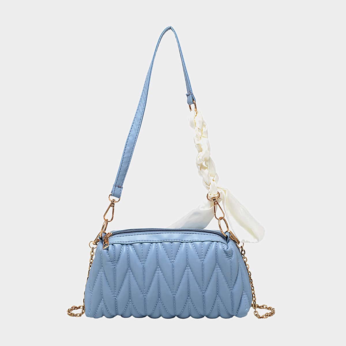 

Scarf Decor Quilted Shoulder Bag, Blue