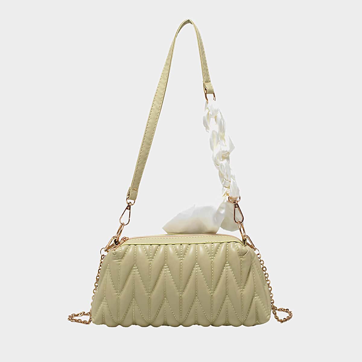 

Scarf Decor Quilted Shoulder Bag, Green