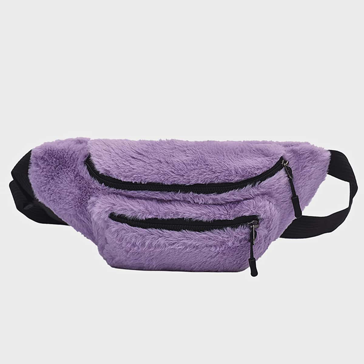 

Zip Front Fluffy Fanny Pack, Purple