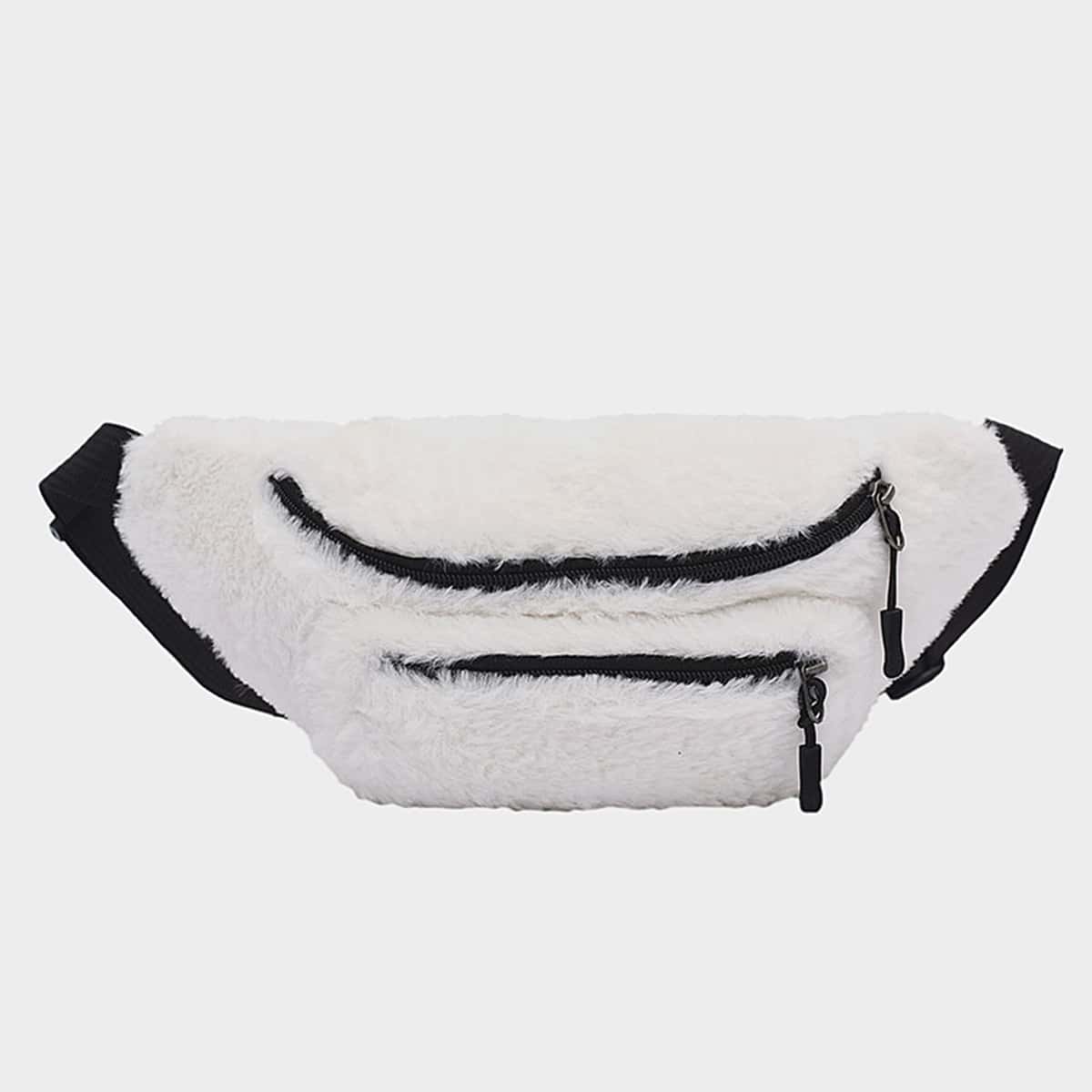 

Zip Front Fluffy Fanny Pack, White