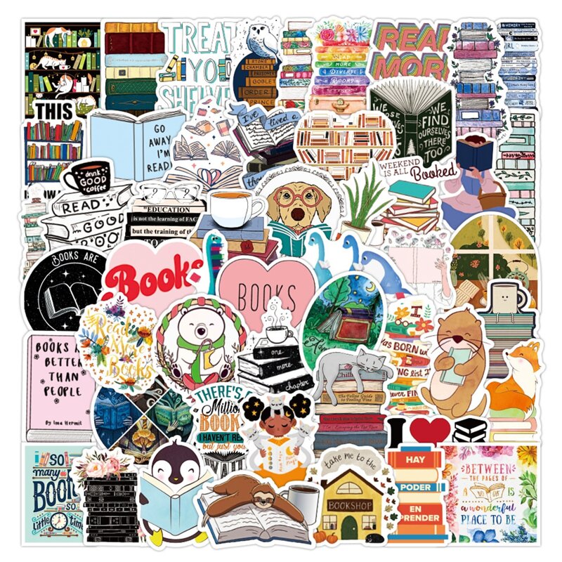 

50pcs Book Print Sticker, Multicolor