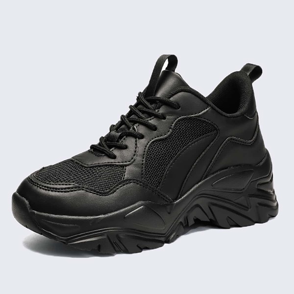 

Men Minimalist Lace Up Front Chunky Sneakers, Black
