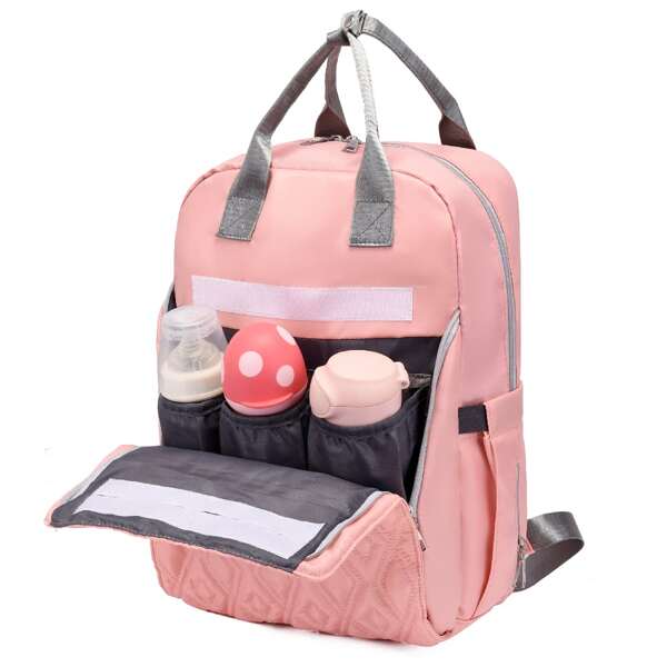 

Quilted Pattern Large Capacity Backpack, Pink