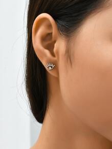 Eye Design Stud Earrings - Silver - View 1