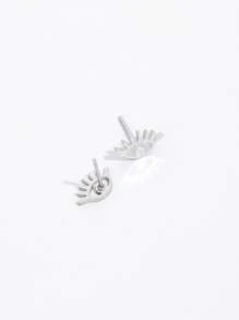 Eye Design Stud Earrings - Silver - View 2
