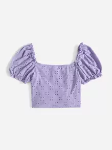 Soleia 泡泡袖褶邊細節抽繩抽褶短版上衣 - 紫丁香色 - 查看 2