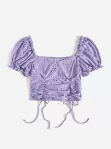 Soleia 泡泡袖褶邊細節抽繩抽褶短版上衣 - 紫丁香色 - 查看 3