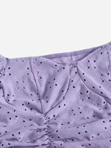 Soleia 泡泡袖褶邊細節抽繩抽褶短版上衣 - 紫丁香色 - 查看 4