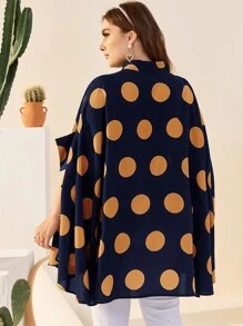 EMERY ROSE 大碼紐扣蝙蝠袖波卡圓點襯衫