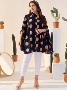 EMERY ROSE 大碼紐扣蝙蝠袖波卡圓點襯衫