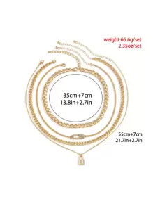 4入組鏈條樣式項鍊 - 金黃色 - 查看 6